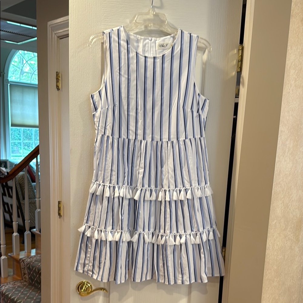 Eliza J Blue and White Ruffled Tiered Sundress